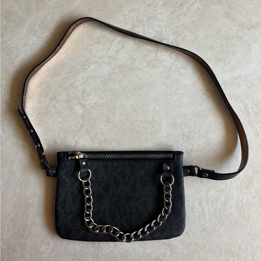 Michael Kors signature MK logo Fanny Pack Belt Bag with silver chain accent